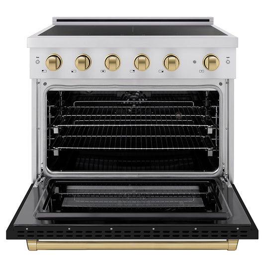 ZLINE 36 in. Induction Range 5.2 cu. ft. 5 Elements Electric Convection Oven Stainless Steel Black Matte Door Champagne Bronze Accents (SINRZ-BLM-36-CB)