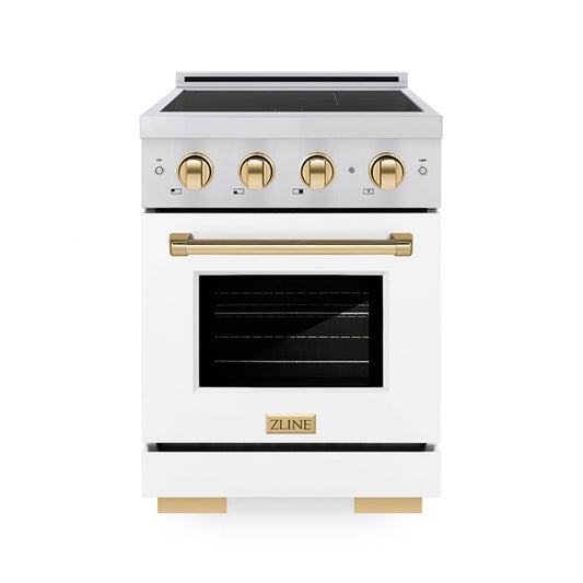 ZLINE 24 in Induction Range 3.2 cu. ft Electric Convection Oven Stainless Steel White Matte Door Polished Gold Accents (SINRZ-WM-24-G)