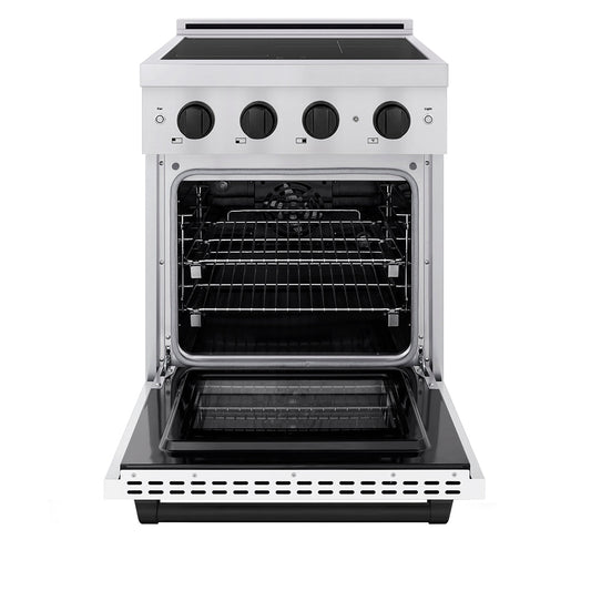 ZLINE 24 in. Induction Range 3.2 cu. ft. Electric Convection Oven 3 Burners Stainless Steel White Matte Door Matte Black Accents (SINRZ-WM-24-MB)