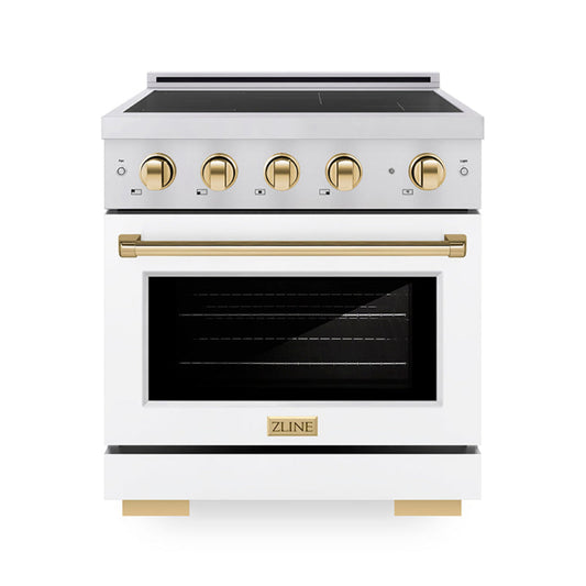 ZLINE 30 in. Induction Range 4.2 cu. ft. 4 Elements Electric Convection Oven Stainless Steel White Matte Door Polished Gold Accents (SINRZ-WM-30-G)
