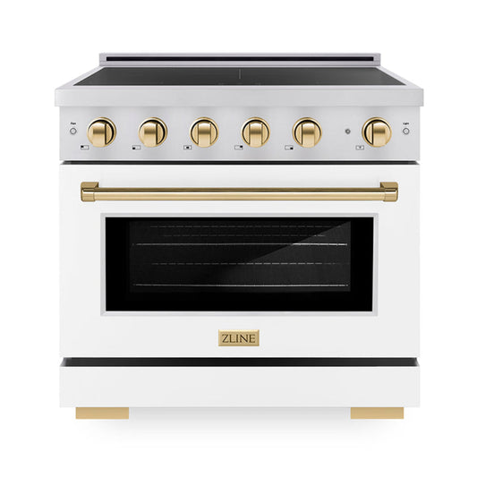 ZLINE 36 in Induction Range 5.2 cu ft Electric Convection Oven 5 Elements Stainless Steel White Matte Door Polished Gold Accents (SINRZ-WM-36-G)