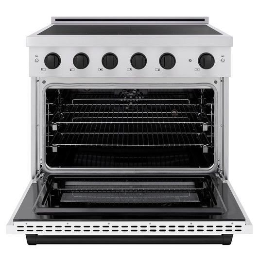 ZLINE 36 in. Induction Range 5.2 cu. ft. 5 Element Cooktop Electric Convection Oven Stainless Steel White Matte Door Matte Black Accents (SINRZ-WM-36-MB)