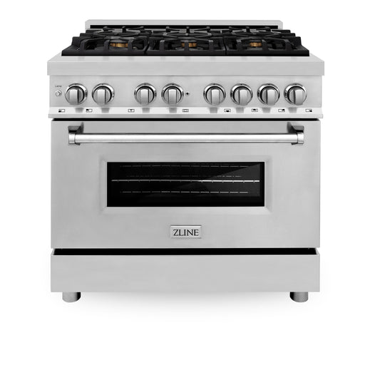 ZLINE 36-Inch Dual Fuel Range with 6 Gas Burners and Electric Convection Oven, Stainless Steel with Brass Burners (RA-BR-36)