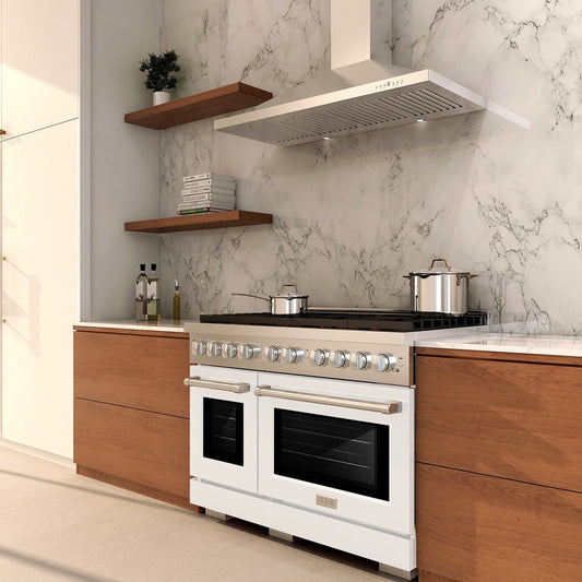 ZLINE Paramount 48 in. Double Oven Dual Fuel Range with 8 Gas Burners, 6.7 cu. ft. Capacity, Stainless Steel with White Matte Doors (SDR-WM-48)