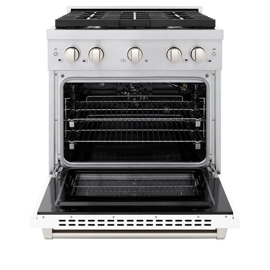 ZLINE Paramount 30 in. 4.2 cu. ft. Gas Range with Convection Oven, Stainless Steel with White Matte Door (Model SGR-WM-30)