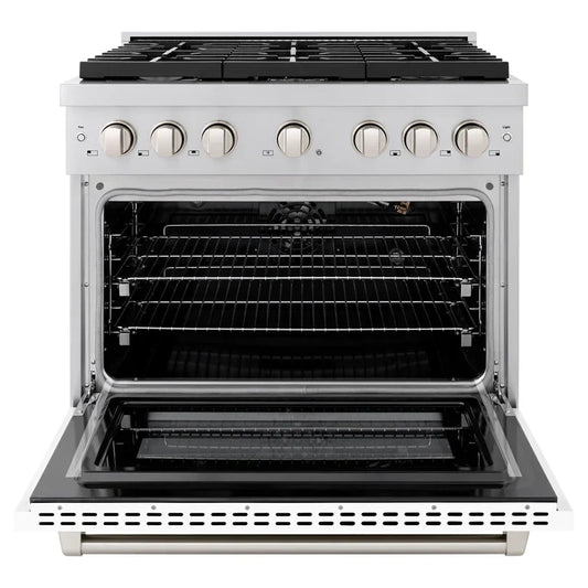 ZLINE 36-Inch Paramount Series Gas Range with Convection Oven, 5.2 cu. ft., Stainless Steel with White Matte Door (Model SGR-WM-36)
