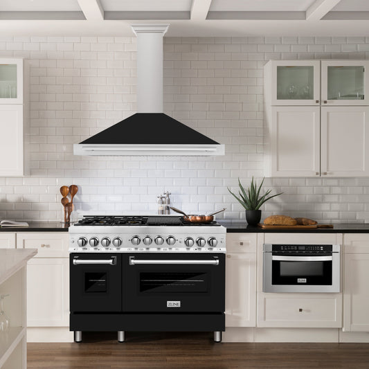 ZLINE 48 Inch Wall Mount Range Hood Convertible Satin Stainless Steel Black Matte Shell Stainless Steel Handle (KB4SNX-BLM-48)