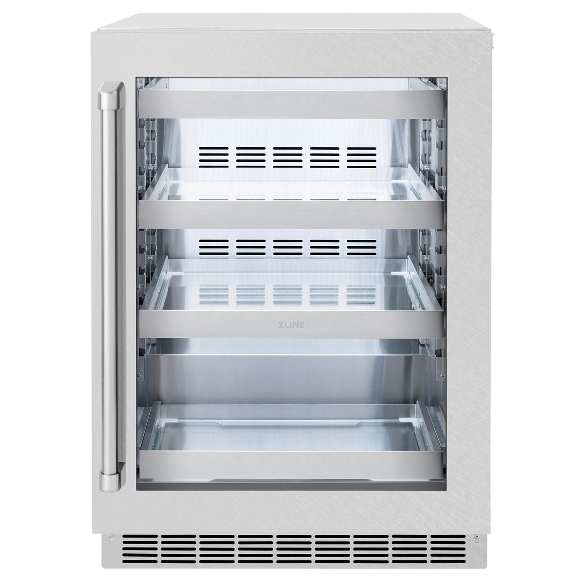 ZLINE 24" Touchstone 151 Can Beverage Fridge With Satin Stainless Steel Glass Door, RBSO-SN-24