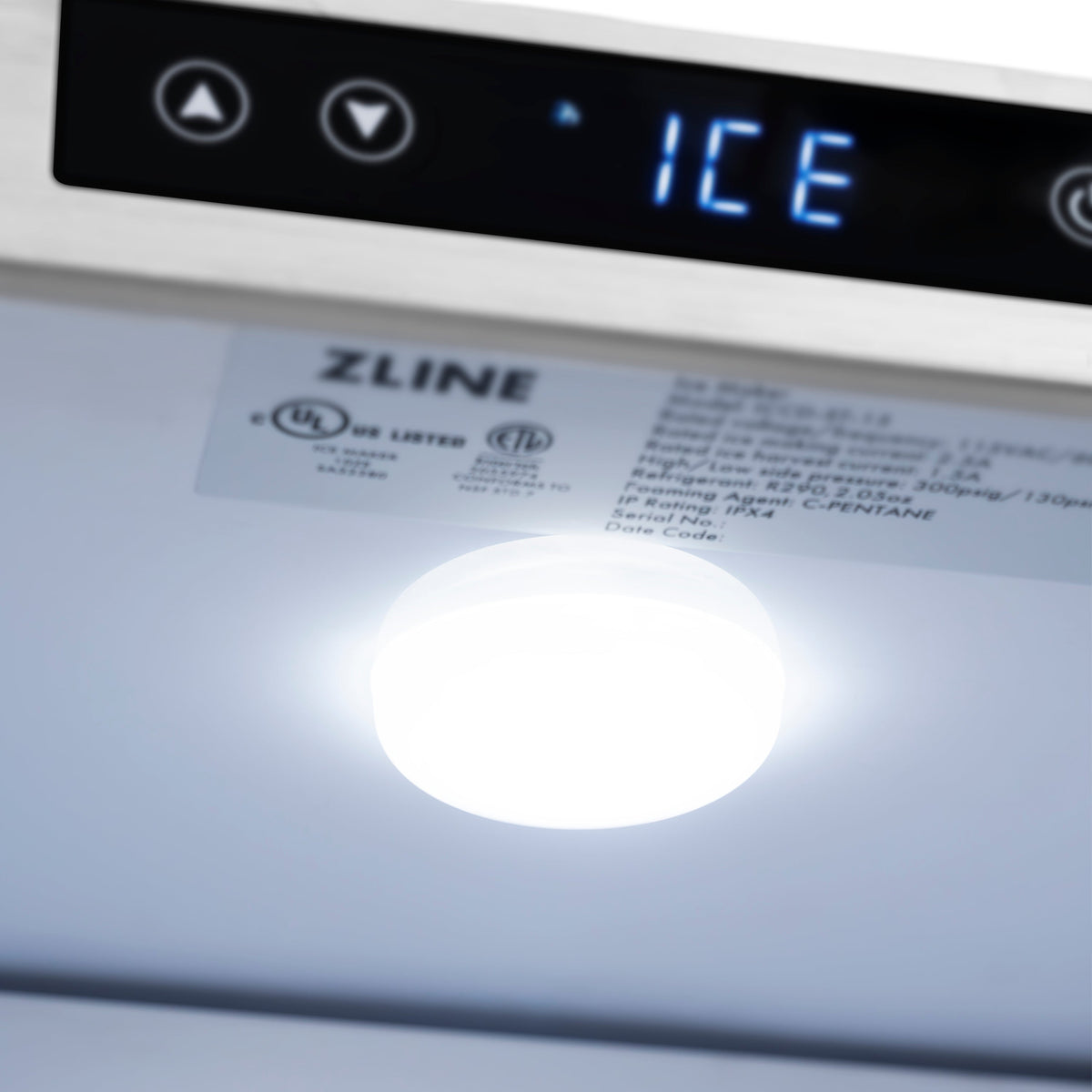 ZLINE Autograph 15" Touchstone Clear Cube Ice Maker with Drain Pump and Satin Stainless Steel Door with Champagne Bronze Handle, ICCDZ-SN-15-CB