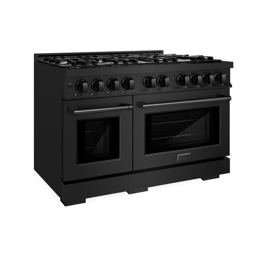 ZLINE 48 in. Dual Fuel Range with Double Oven, 6.7 cu. ft., 8 Brass Burners, Black Stainless Steel (HDRB-BR-48)