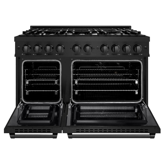 ZLINE 48 in. Dual Fuel Range Double Oven 6.7 cu. ft. 8 Burners Black Stainless Steel (HDRB-48)