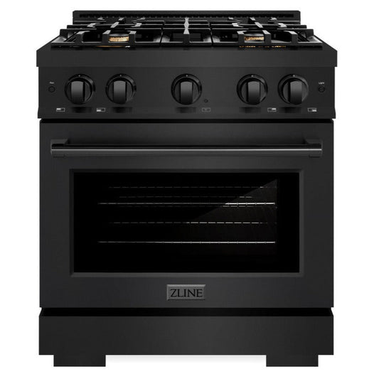 ZLINE 30 in. Gas Range 4.2 cu. ft. with 4 Brass Burners, Convection Oven, Black Stainless Steel (HGRB-BR-30)
