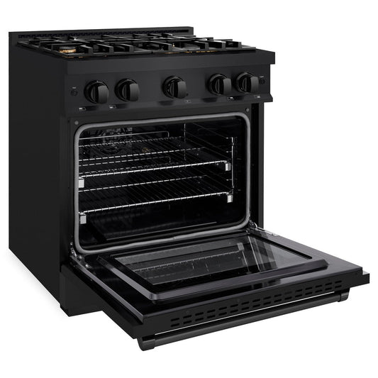 ZLINE 30 in. Gas Range 4.2 cu. ft. with 4 Brass Burners, Convection Oven, Black Stainless Steel (HGRB-BR-30)