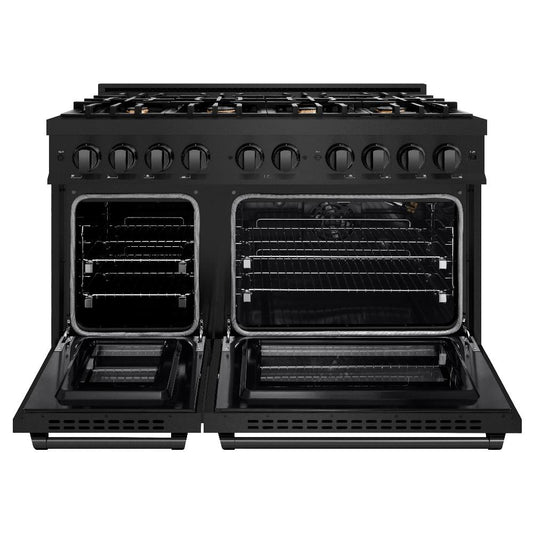 ZLINE 48 in. Gas Range Double Oven 6.7 cu. ft. Black Stainless Steel with 8 Brass Burners (HGRB-BR-48)