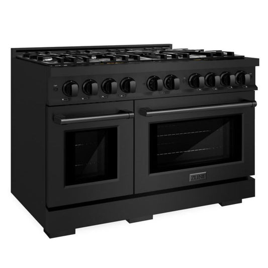 ZLINE 48 in. Double Oven Gas Range, 6.7 cu. ft., 8 Burner Cooktop, Black Stainless Steel (HGRB-48)