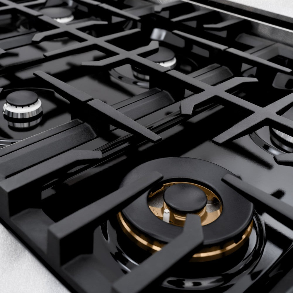 ZLINE 30 in. Select Gas Range with 4 Burners and Convection Gas Oven, 4.2 cu. ft., Satin Stainless Steel with Black Matte Door (HGRS-BLM-30)