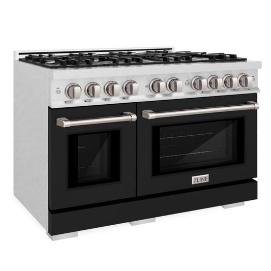 ZLINE 48 in. Dual Fuel Range Double Oven 6.7 cu. ft. 8 Gas Burners Satin Stainless Steel Black Matte Doors (HDRS-BLM-48)