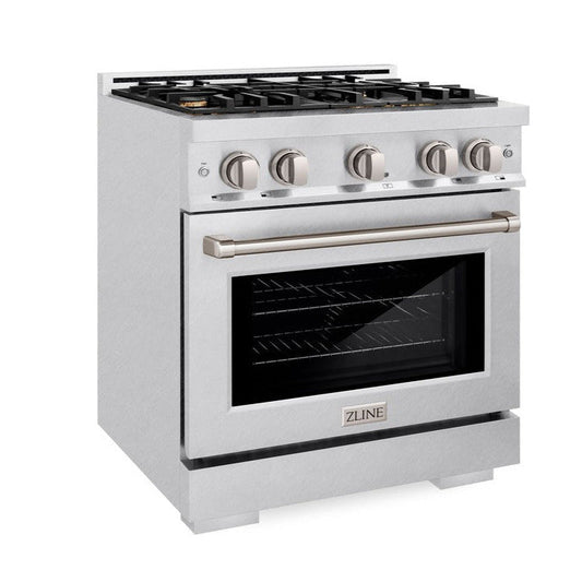 ZLINE 30 in. Dual Fuel Range 4.2 cu. ft. Gas Cooktop with 4 Brass Burners & Electric Convection Oven Satin Stainless Steel (HDRS-BR-30)