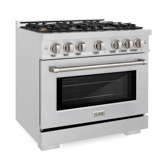 ZLINE 36 in. Dual Fuel Range 5.2 cu. ft. Gas Cooktop with 6 Brass Burners & Electric Convection Oven – Satin Stainless Steel (HDRS-BR-36)