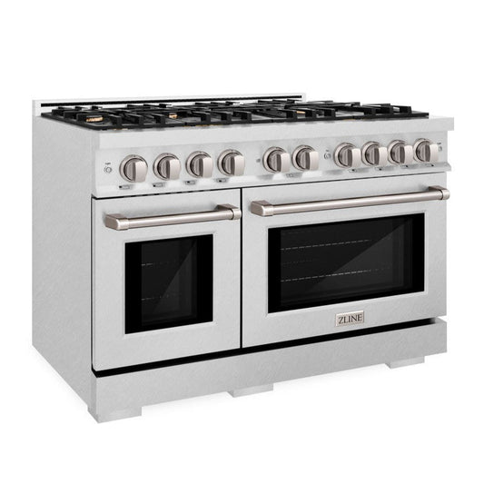 ZLINE 48 in. Dual Fuel Range 6.7 cu. ft. Double Oven with 8 Brass Burners, Satin Stainless Steel (HDRS-BR-48)