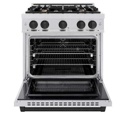 ZLINE 30 in. Select Dual Fuel Range 4.2 cu. ft. 4 Burner Gas Cooktop Electric Convection Oven Satin Stainless Steel Matte Black Accents (HDRSZ-30-MB)
