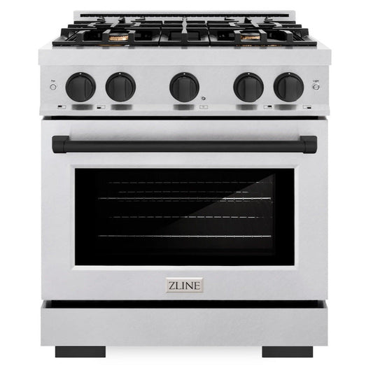 ZLINE 30 in. Select Dual Fuel Range 4.2 cu. ft. 4 Burner Gas Cooktop Electric Convection Oven Satin Stainless Steel Matte Black Accents (HDRSZ-30-MB)