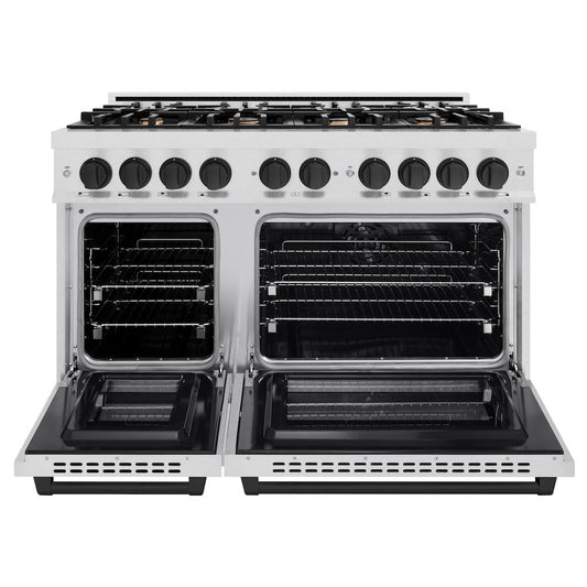 ZLINE 48 in. Dual Fuel Range 6.7 cu. ft. Double Oven with 8 Burner Gas Cooktop, Satin Stainless Steel with Matte Black Accents (HDRSZ-48-MB)