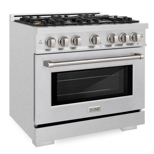 ZLINE 36 in. Gas Range 5.2 cu. ft. Convection Oven with 6 Brass Burners, Satin Stainless Steel (HGRS-BR-36)