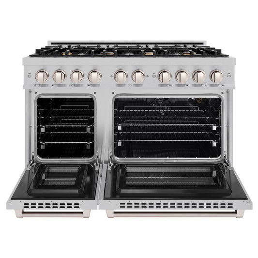 ZLINE 48 in. Gas Range 6.7 cu. ft. Double Oven, 8 Brass Burners, Satin Stainless Steel (HGRS-BR-48)