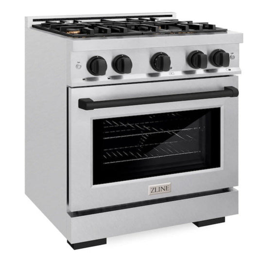 ZLINE 30 in. Gas Range 4.2 cu. ft. 4 Burner Cooktop Convection Oven Satin Stainless Steel Matte Black Accents (HGRSZ-30-MB)