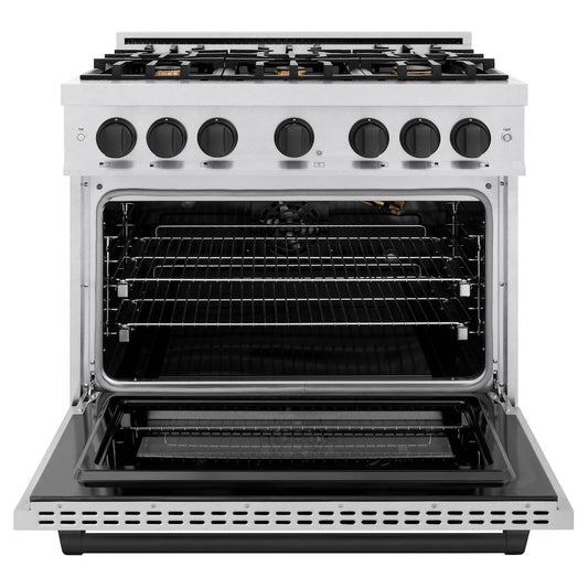 ZLINE 36 in. Gas Range with 6 Burner Cooktop and Convection Gas Oven, 5.2 cu. ft., Satin Stainless Steel with Matte Black Accents (HGRSZ-36-MB)