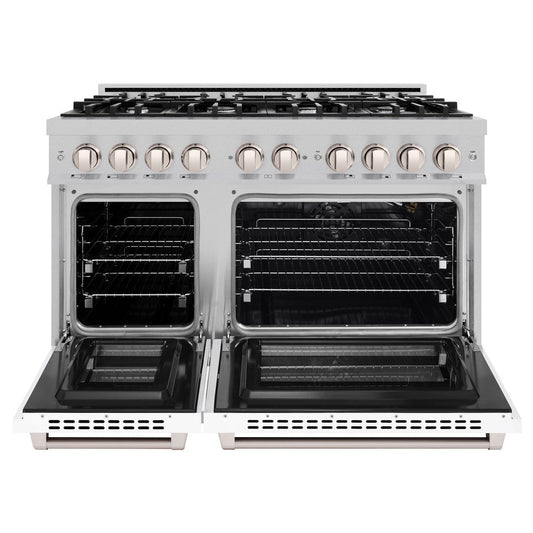 ZLINE 48 in. Gas Range Double Oven 6.7 cu. ft. 8 Burner Cooktop Satin Stainless Steel with White Matte Doors (HGRS-WM-48)