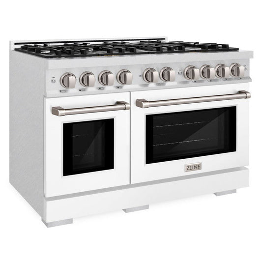 ZLINE 48 in. Gas Range Double Oven 6.7 cu. ft. 8 Burner Cooktop Satin Stainless Steel with White Matte Doors (HGRS-WM-48)