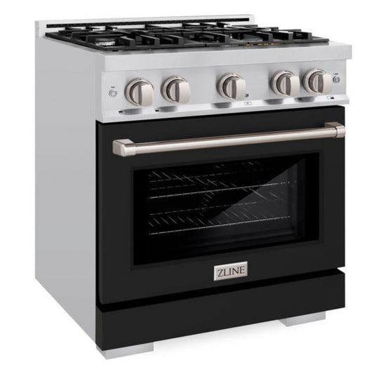 ZLINE 30 in. Select Dual Fuel Range, 4.2 cu. ft., 4 Gas Burners, Electric Convection Oven, Stainless Steel with Black Matte Door (HDR-BLM-30)