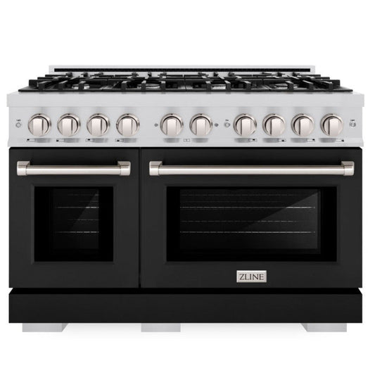 ZLINE 48-Inch Select Double Oven Gas Range with 8 Burners, 6.7 cu. ft., Stainless Steel with Black Matte Doors (HGR-BLM-48)