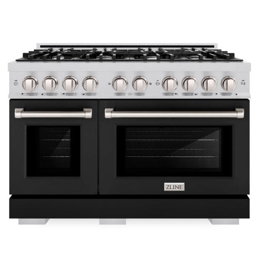 ZLINE 48 in. Select Double Oven Dual Fuel Range, 6.7 cu. ft., 8 Burners, Stainless Steel with Black Matte Doors (HDR-BLM-48)