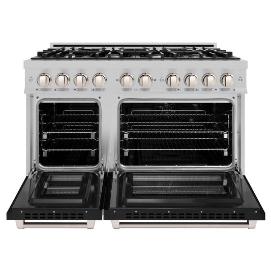ZLINE 48 in. Select Double Oven Dual Fuel Range, 6.7 cu. ft., 8 Burners, Stainless Steel with Black Matte Doors (HDR-BLM-48)