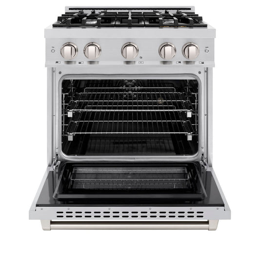ZLINE 30 in. Select Dual Fuel Range, 4.2 cu. ft. Electric Convection Oven, 4 Burner Gas Cooktop, Satin Stainless Steel (HDRS-30)