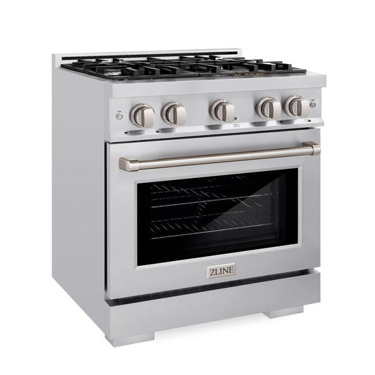 ZLINE 30 in. Select Dual Fuel Range, 4.2 cu. ft. Electric Convection Oven, 4 Burner Gas Cooktop, Satin Stainless Steel (HDRS-30)