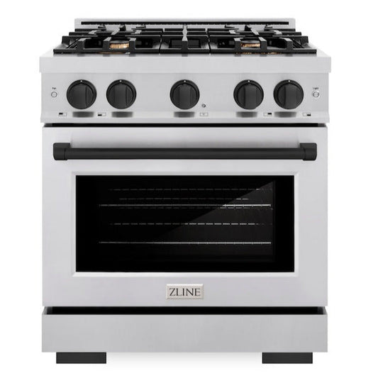 ZLINE 30 in. Dual Fuel Range 4.2 cu. ft. 4 Burner Gas Cooktop Electric Convection Oven Stainless Steel Matte Black Accents (HDRZ-30-MB)