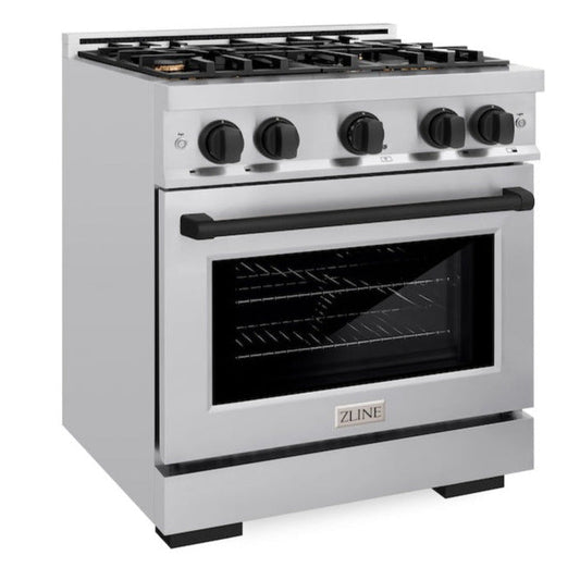 ZLINE 30 in. Dual Fuel Range 4.2 cu. ft. 4 Burner Gas Cooktop Electric Convection Oven Stainless Steel Matte Black Accents (HDRZ-30-MB)