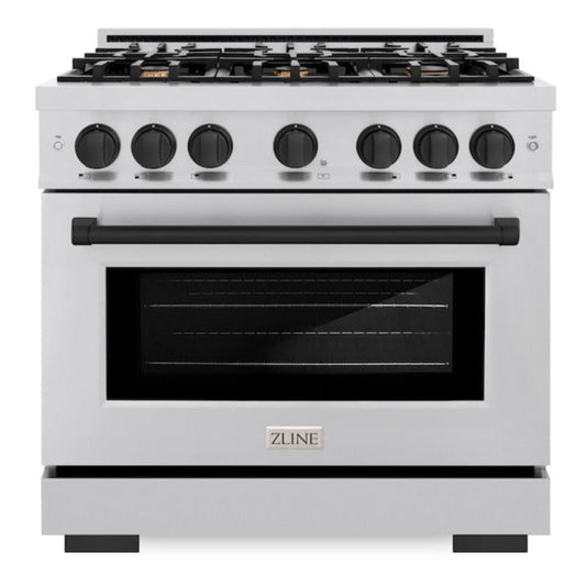 ZLINE 36 in. Dual Fuel Range 5.2 cu. ft. 6 Burner Gas Cooktop Electric Convection Oven Stainless Steel with Matte Black Accents (HDRZ-36-MB)