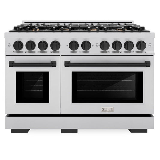 ZLINE 48 in. Dual Fuel Range 6.7 cu. ft. Double Oven 8 Burners Stainless Steel with Matte Black Accents (HDRZ-48-MB)