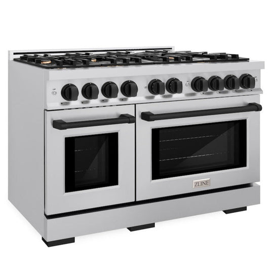 ZLINE 48 in. Dual Fuel Range 6.7 cu. ft. Double Oven 8 Burners Stainless Steel with Matte Black Accents (HDRZ-48-MB)