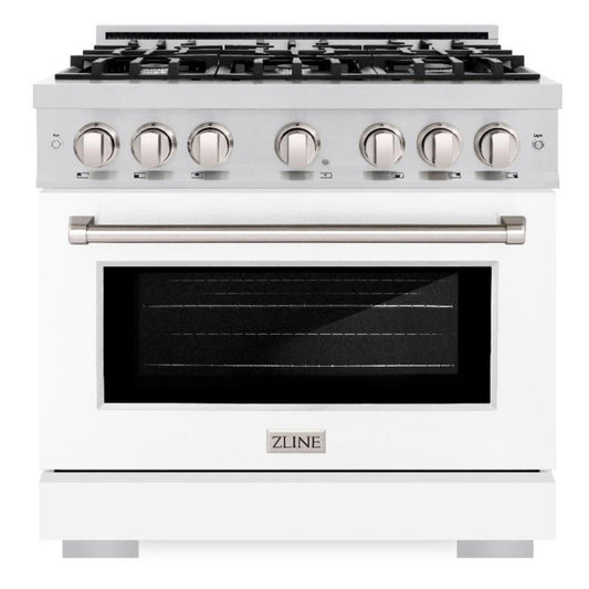 ZLINE 36 in Dual Fuel Range 5.2 cu. ft. 6 Burners Stainless Steel with White Matte Door, MODEL HDR-WM-36