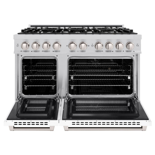 ZLINE Select 48 in. Double Oven Dual Fuel Range with 8 Gas Burners, 6.7 cu. ft., Stainless Steel with White Matte Doors (HDR-WM-48)