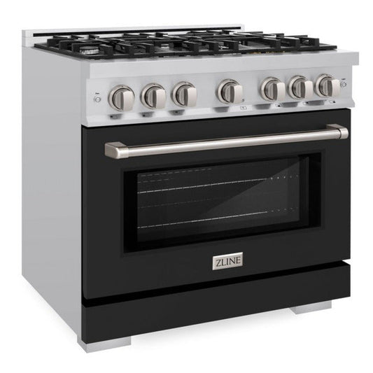 ZLINE Select 36 in. Gas Range with 6 Burners, 5.2 cu. ft. Oven, Stainless Steel with Black Matte Door (HGR-BLM-36)