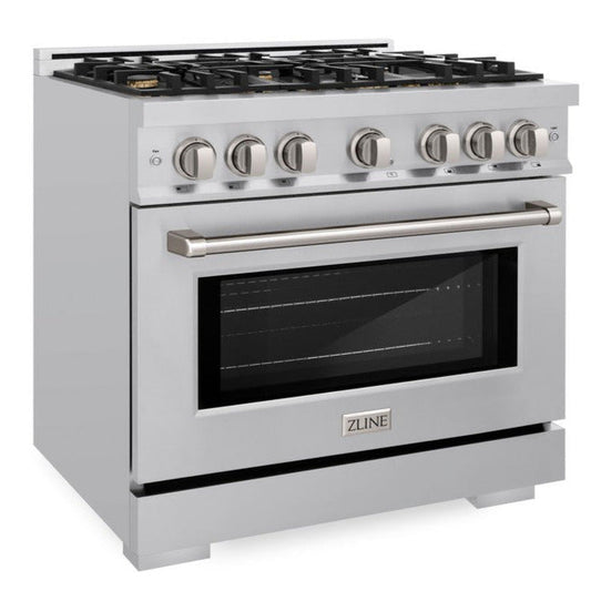 ZLINE Select 36 in. Gas Range with Convection Oven, 6 Brass Burners, 5.2 cu. ft. Capacity, Stainless Steel (HGR-BR-36)