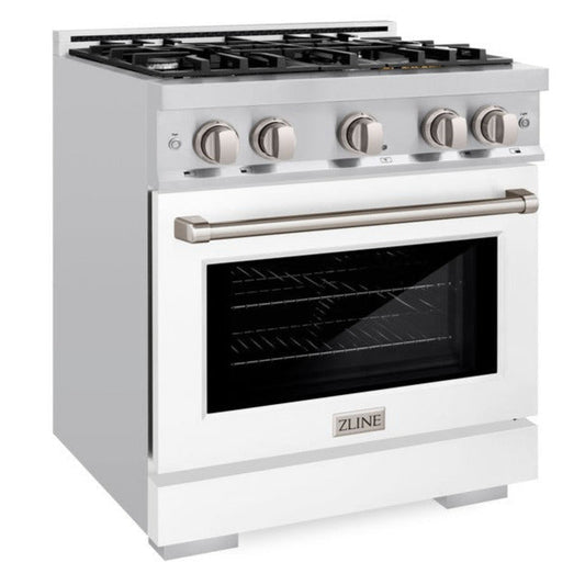 ZLINE 30 in. Select Gas Range, 4 Burners, 4.2 cu. ft. Convection Oven, Stainless Steel with White Matte Door (HGR-WM-30)