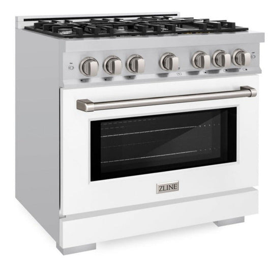 ZLINE Select 36 in. Gas Range 5.2 cu. ft. with 6 Burners, Convection Oven, Stainless Steel with White Matte Door (HGR-WM-36)